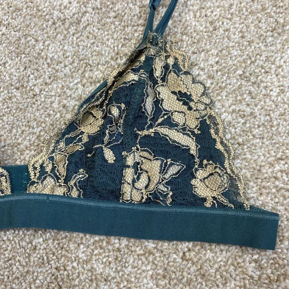 Urban Outfitters Unlined Floral Lace Bralette Teal Gold Womens Size S Boho - Picture 3 of 6